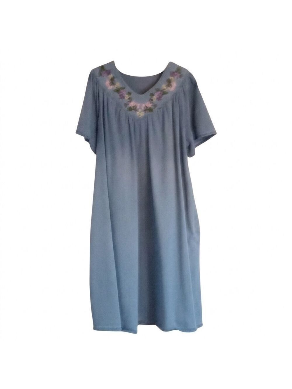 National Embroidered Cotton Denim Patio Dress, Light Blue, Size XL